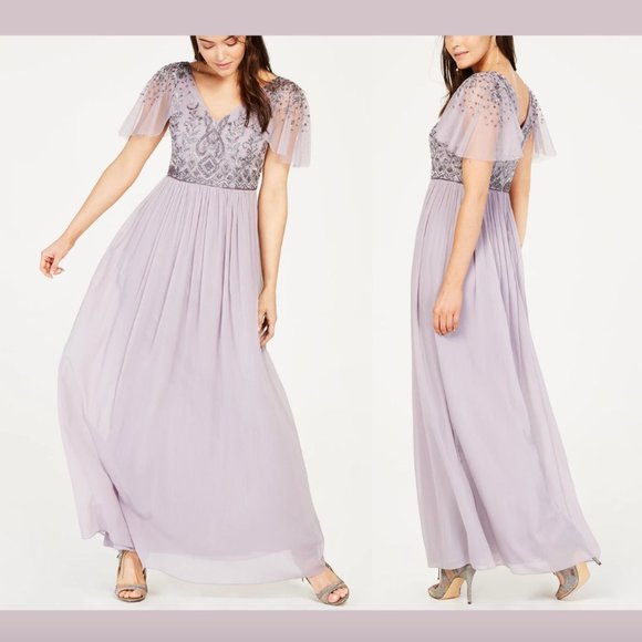 Adrianna Papell Dresses & Skirts - NWT Adrianna Papell Lilac Bead Bodice Chiffon Gown